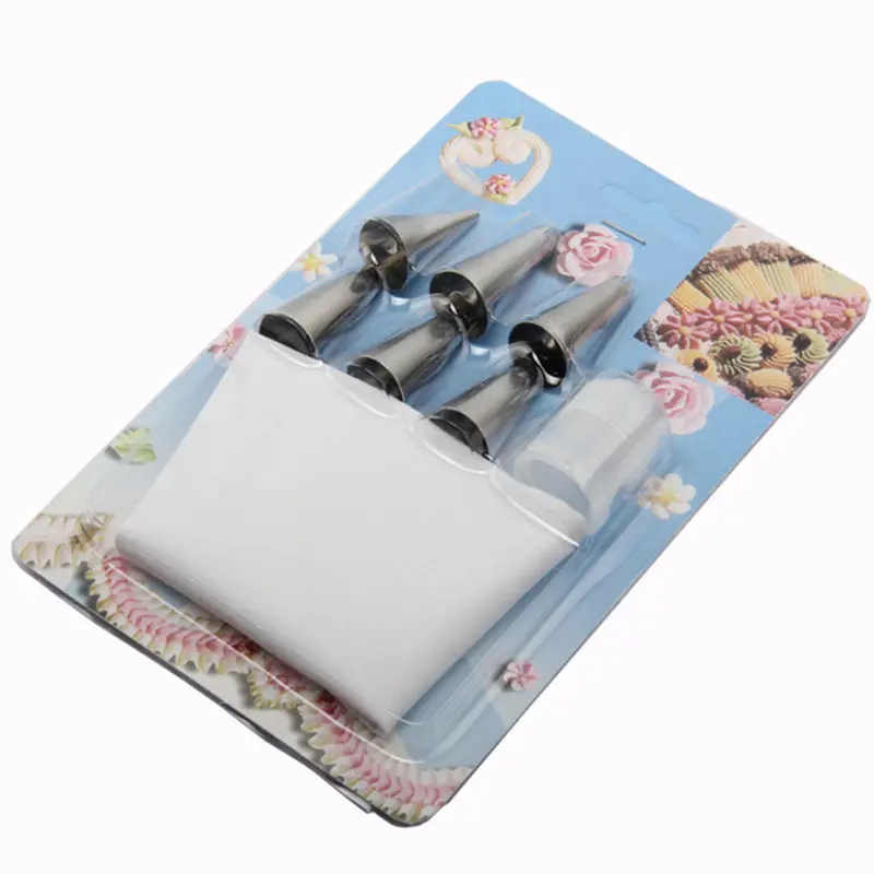 Cake Silicone Icing Piping Cream Pastry Bag With 6pcs Stainless Steel