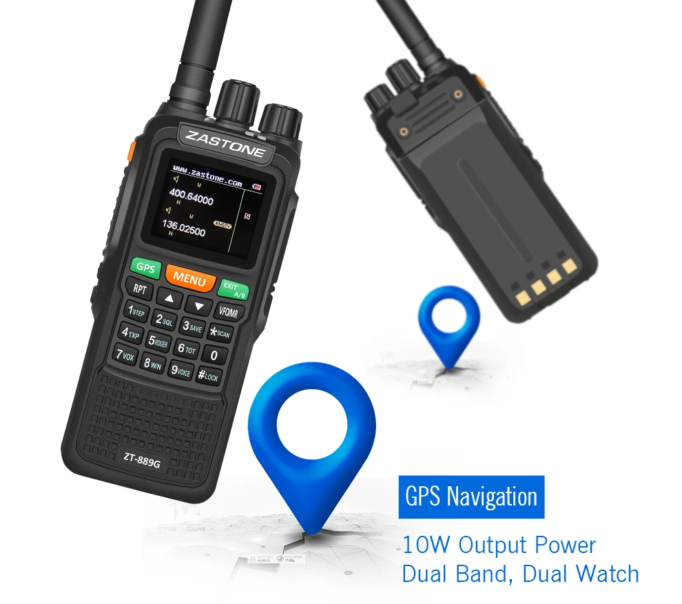 Zastone 889G gps SOS портативная рация 10 Вт 3000 мАч VHF/UHF 400-520/134-174 МГц 999CH радиопередатчик