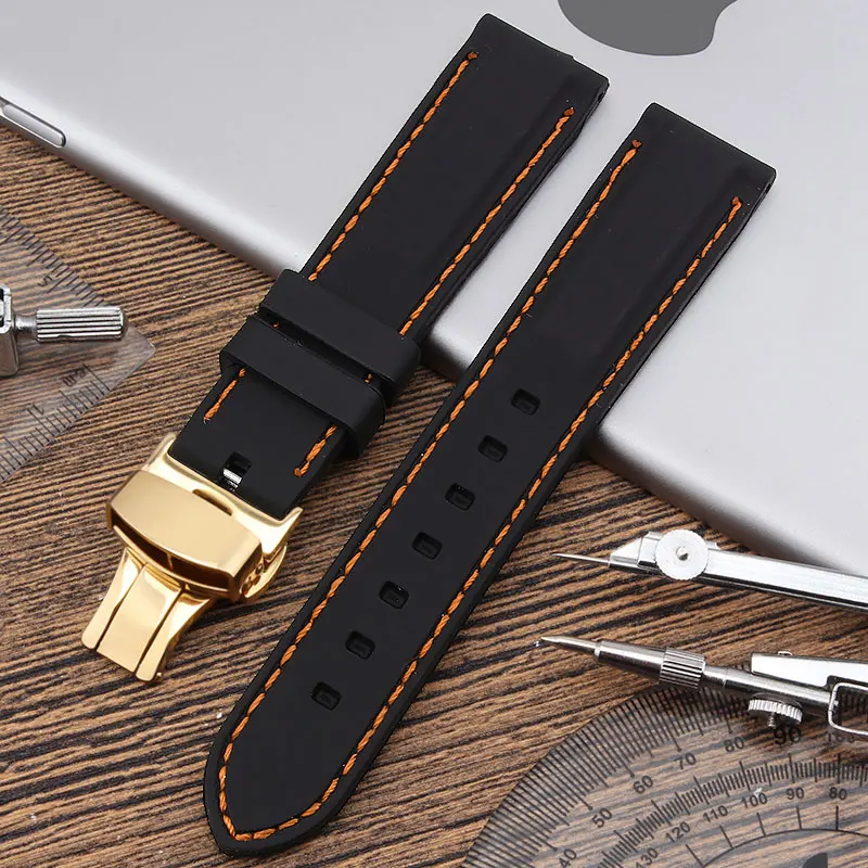 

Silicone Rubber Watchband 20mm 22mm 24mm26mm apply to tissot Watch Band Wrist Strap Sports Belt Bracelet Black orange line .