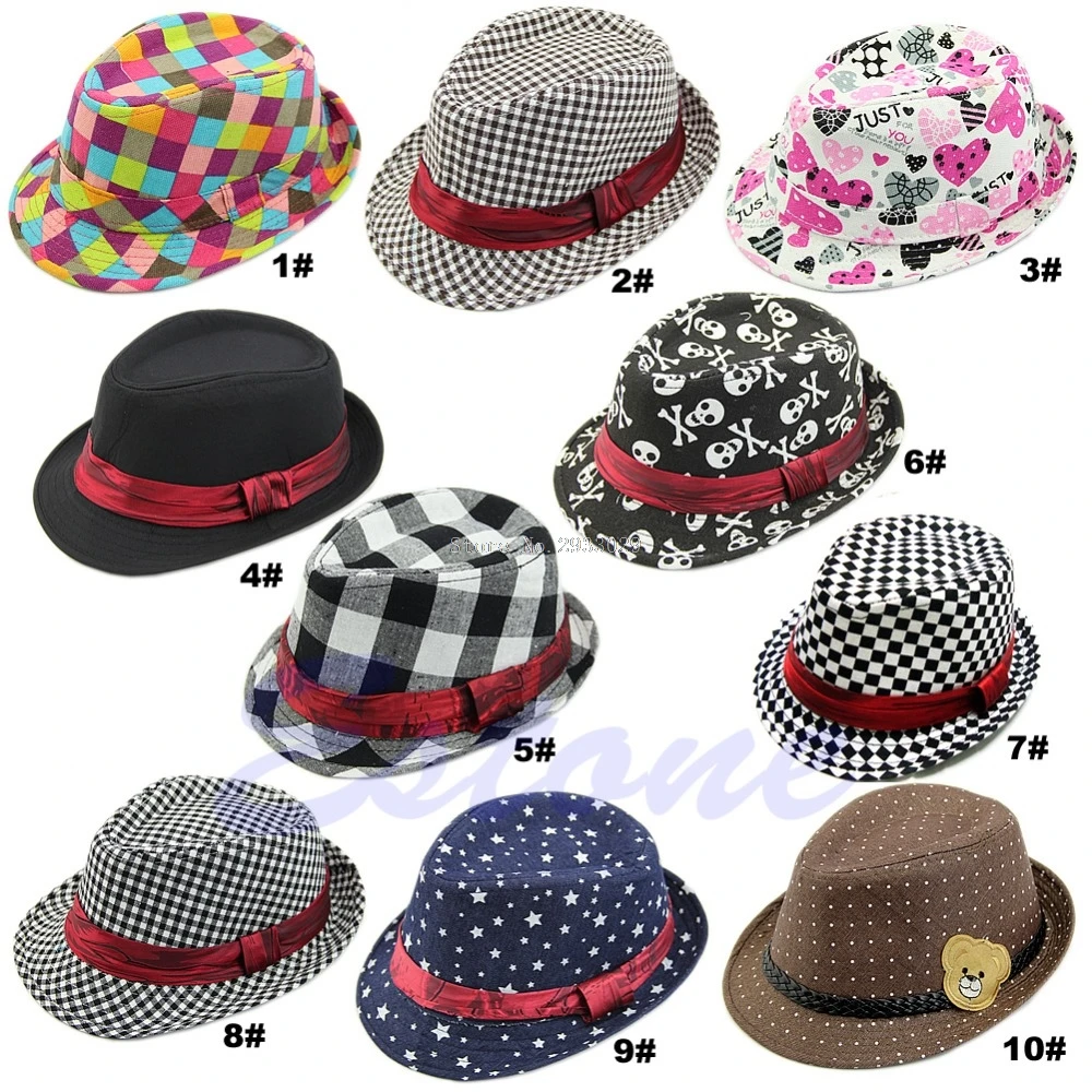 Baby Kids Children Trilby Toddler Boys Girls Fedora Jazz Hat Outdoor Cotton Cap B116