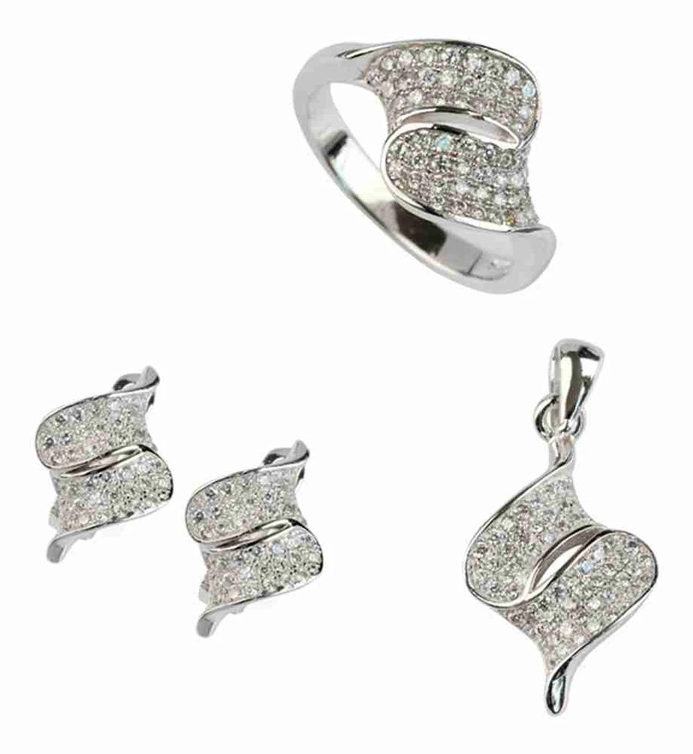 

SHUNXUNZE career Engagement Wedding Silver Plated set(ring/earring/pendant) White Cubic Zirconia R--3237set sz6 7 8 9 Flash sale