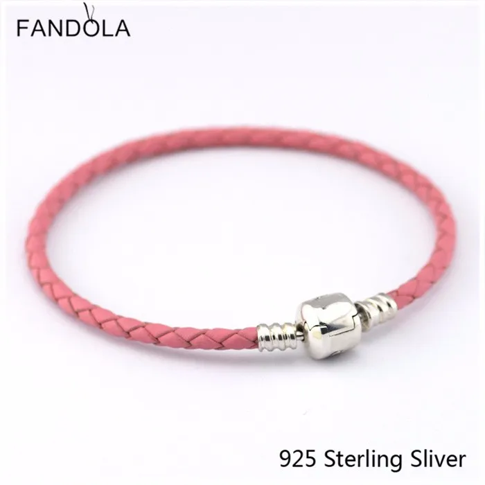 

CKK 925 Sterling Silver Clasp Clip Pink Chain Leather Bracelets Jewelry Making Fits For Beads And Charms