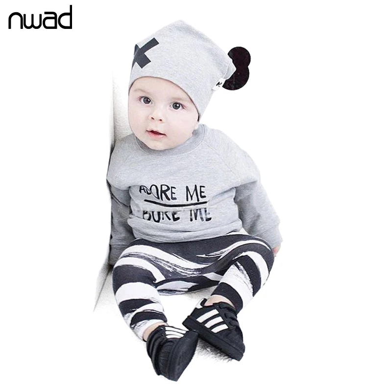NWAD Newborn Baby Boys Girls Clothes Set Long Sleeve T shirt + Striped