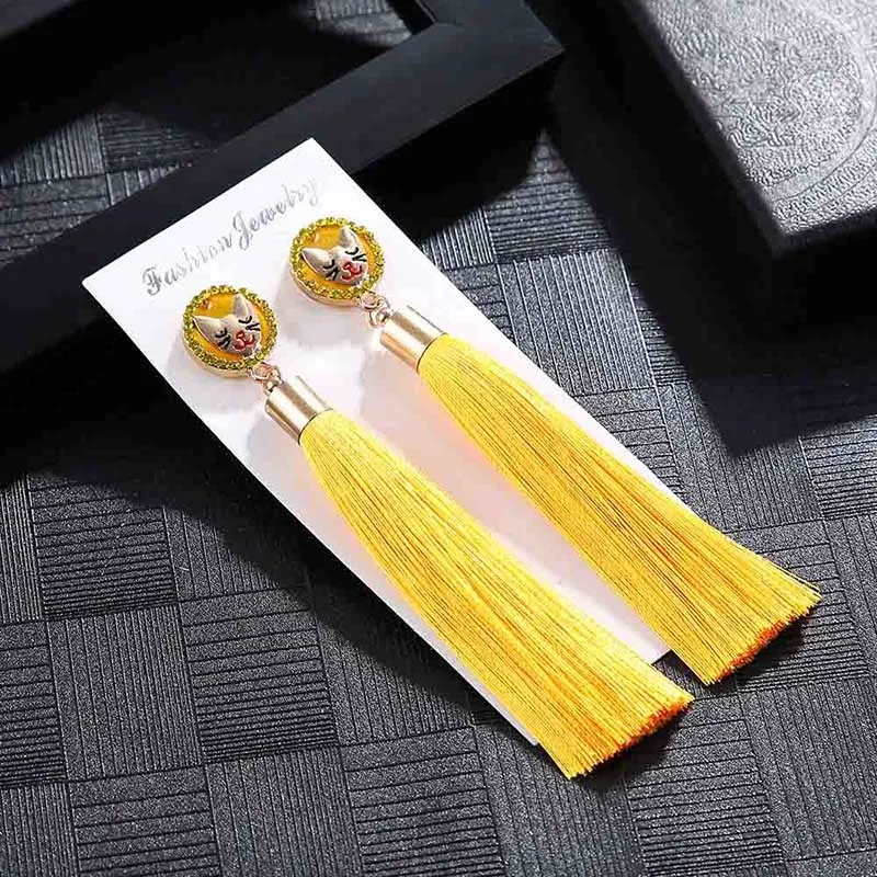 E5866 Trendy Earrings Drop Earrings CatSilkDangleLongBohemianBlueMetalBohoGold Tassel Earrings For Women Jewelry