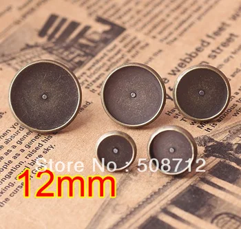 

Free shipping!!! EP082 500sets 12mm Bronze Stud Earring Blanks Base Tray Bezel Cameo Setting Post Bullet Stopper Back