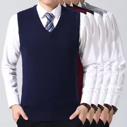 2018 Новый Костюмы пуловер свитер Для мужчин осень So'li'd V шеи жилет Свитера без рукавов Для мужчин; теплый свитер шерсть Повседневное M-3xl