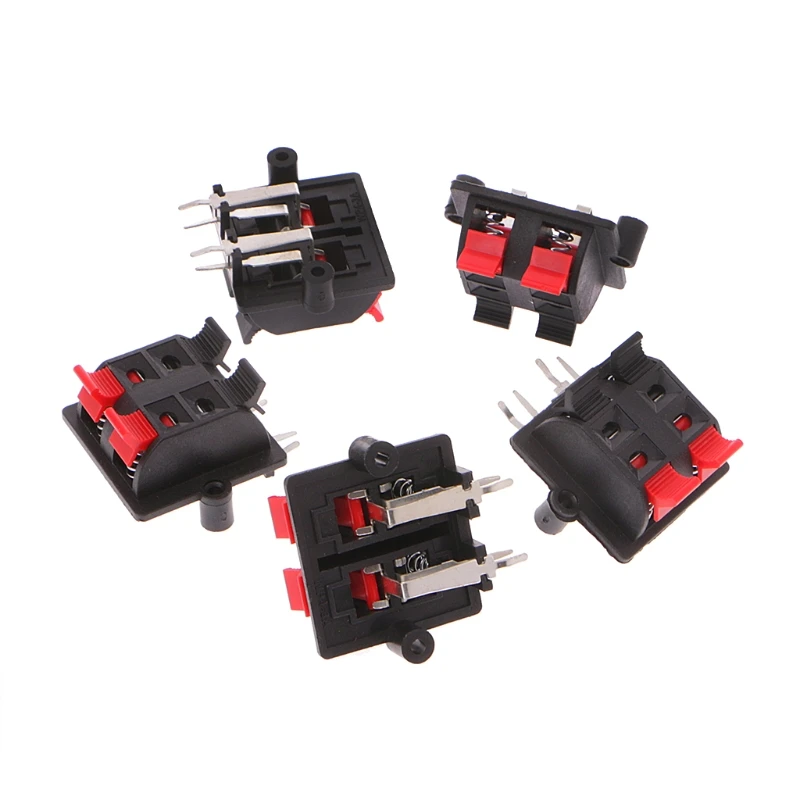

5PCS Double Row 4 Positions Side/Curved Foot Connector Terminal Push In Jack Spring Load Audio Speaker Terminals Panel Connector
