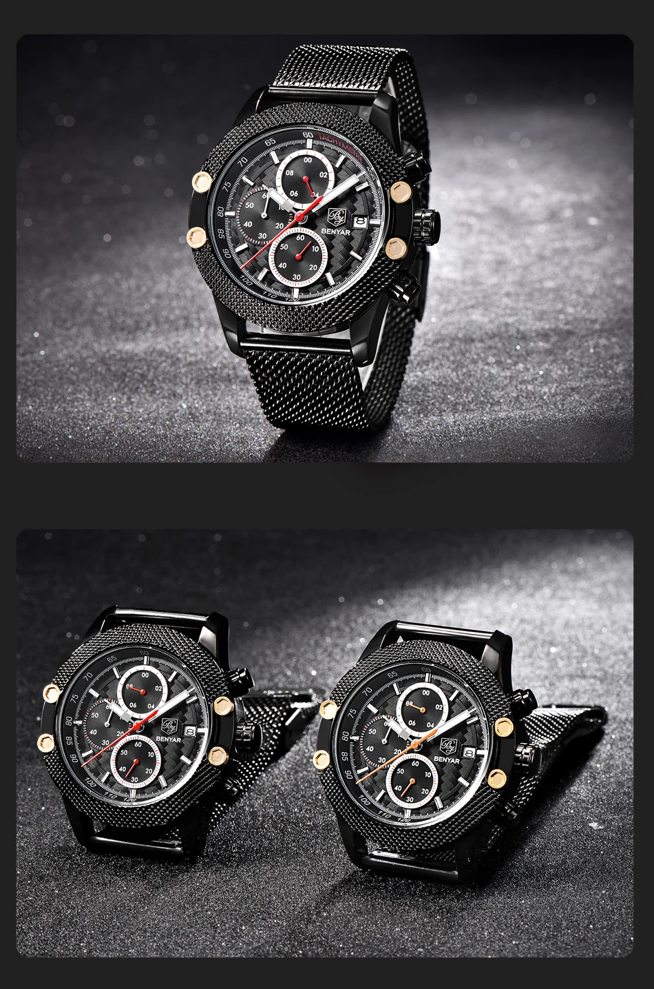BENYAR Мода хронограф мужские часы лучший бренд класса люкс Военная нержавеющая сталь Ремешок кварцевые спортивные часы Relogio Masculino
