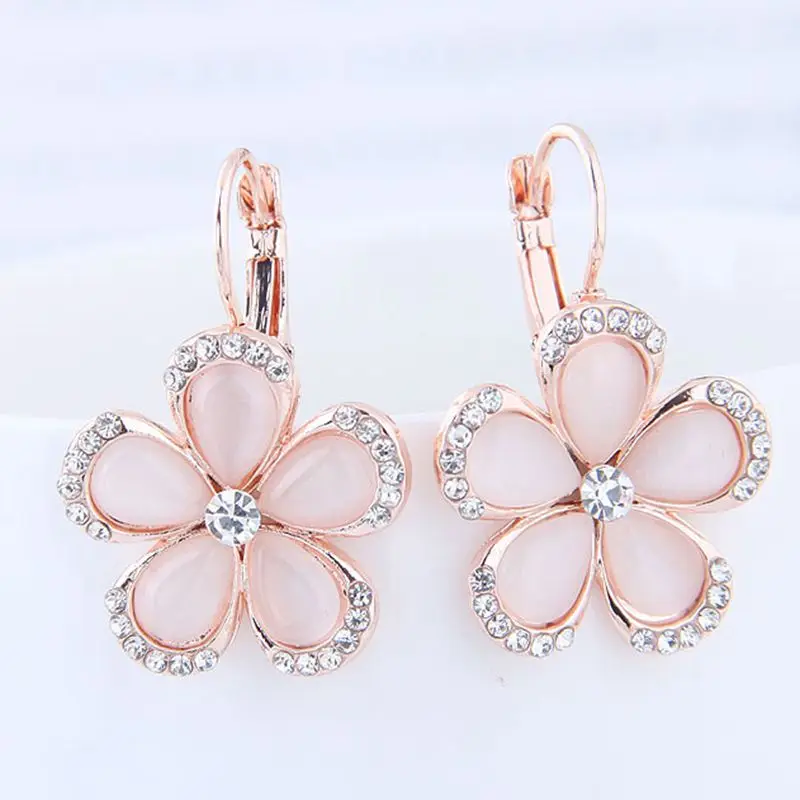 

Korean Fashion Elegant Temperament Crystal Opal Flower Drop Earrings For Women
