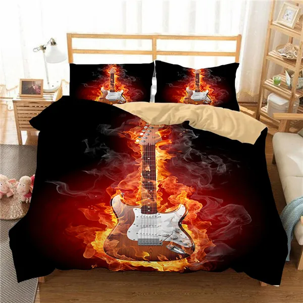 3D картина маслом лед и огонь музыка гитара Рок мальчиков пододеяльник 3 шт. набор Король Королева двойной размер огонь вода Рок гитара мужские постельные принадлежности - Цвет: style 5