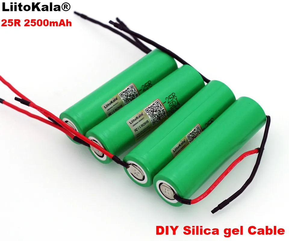 

LiitoKala new 18650 2500mAh rechargeable battery 3.6V INR18650-25R 20A discharge + silica gel DIY Cable