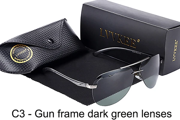 LVVKEE брендовые поляризованные солнцезащитные очки мужские алюминиевые магниевые солнцезащитные очки без оправы для женщин антиvertigo очки с логотипом - Цвет линз: C3 WITH BOX