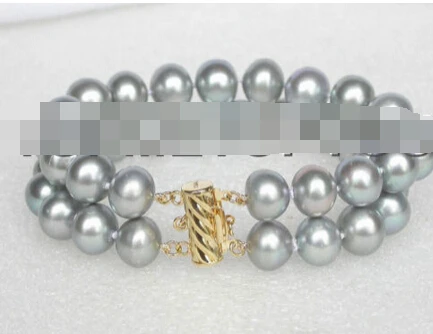 

Miss charm Jew 305 8" 11-12mm round Gray Freshwater pearls bracelet 14KGP/20 gold clasp