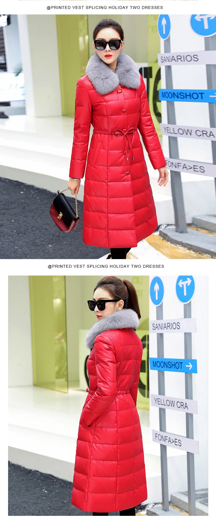 AYUNSUE зимняя куртка из натуральной кожи, женский пуховик размера плюс, красное корейское длинное пальто из овчины, Chaqueta Mujer KJ633