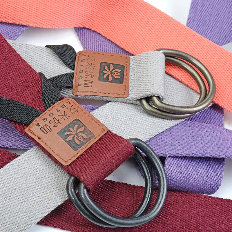 Cotton yoga strap with D-ring