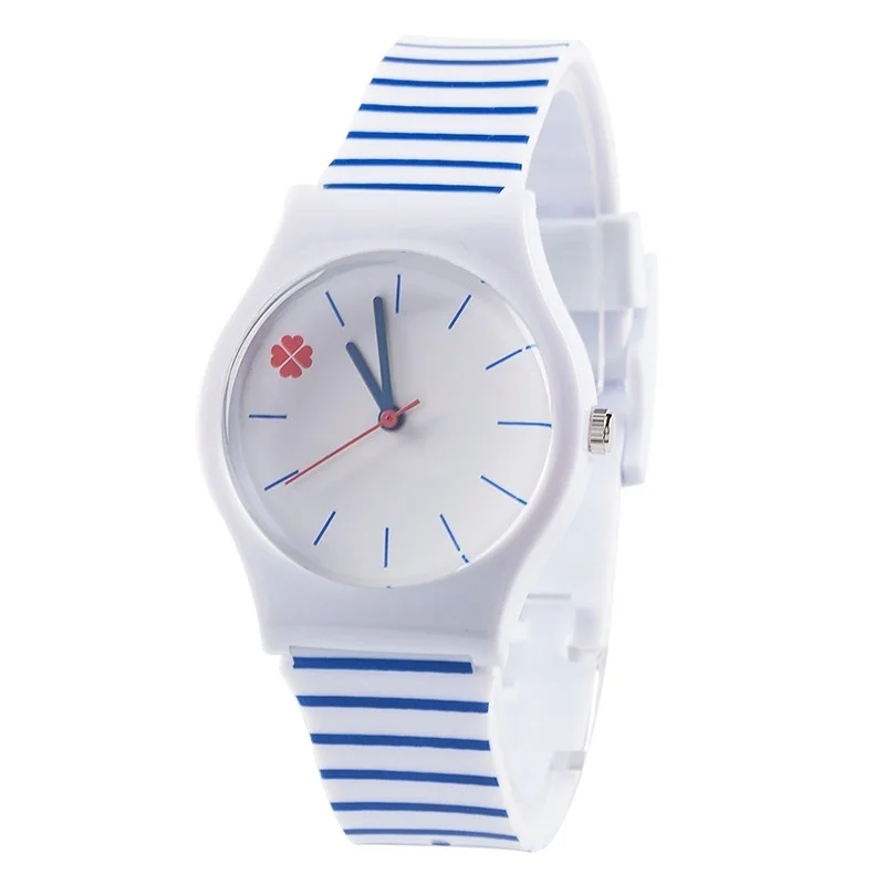 High Quality Blue Striped Strap Dial Kids Children's Boy Girls Silicone Quartz Wristwatch 2