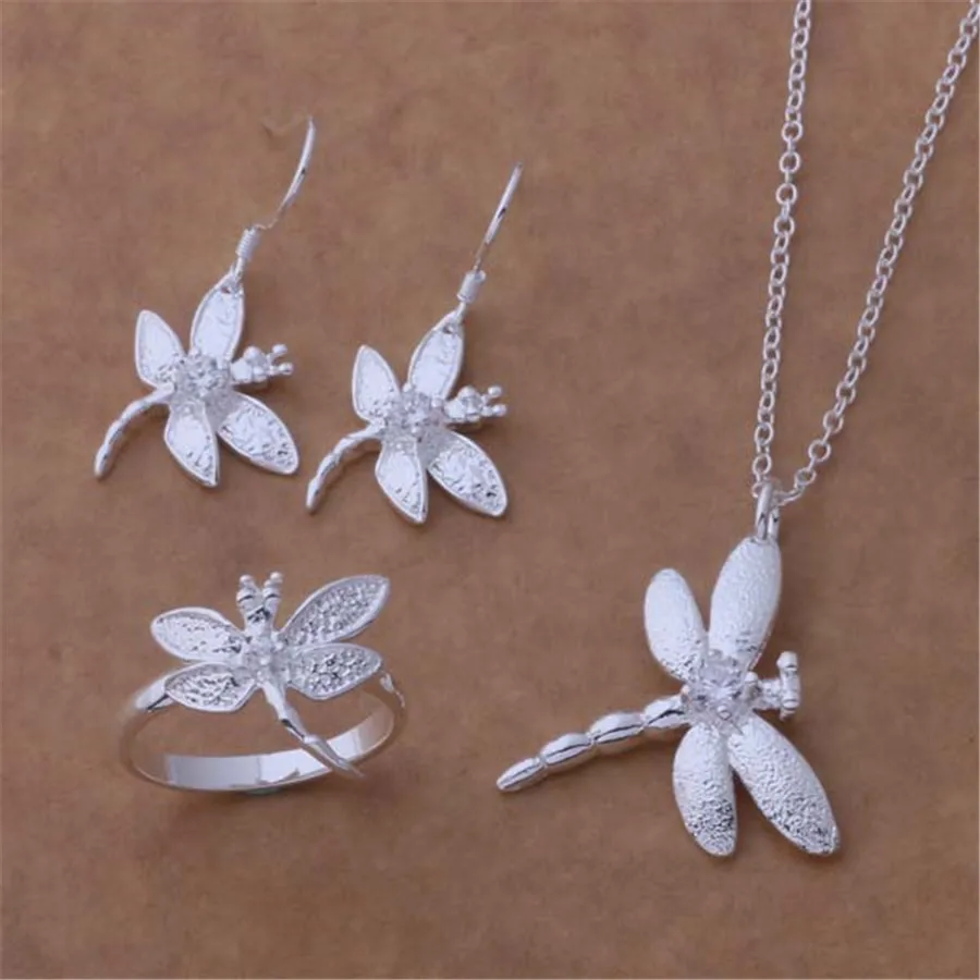 

high quality silver color jewelry cute elegant women lady party gift classic necklace earrings rings Jewelry Sets P011