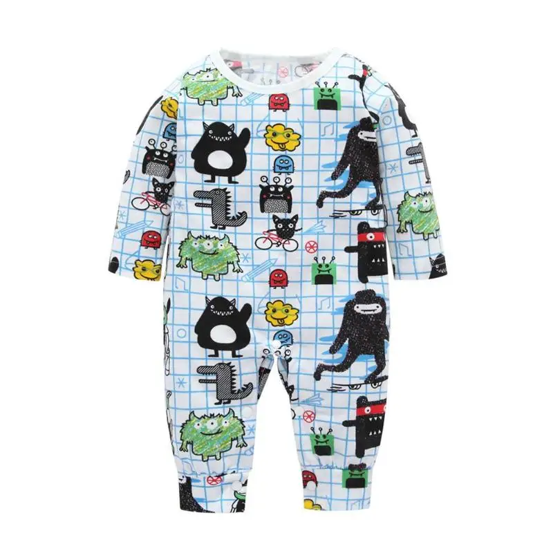 

Spring Newborn Baby Cartoon Doodle O-Neck Rompers Cotton Jumpsuit Clothing