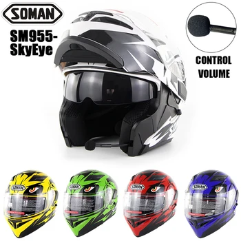 

SOMAN 955 SkyEye Built-in Bluetooth Earphone Motorcycle Flip Up Helmets Double Visors Motorbike BT Capacetes DOT Moto Casco