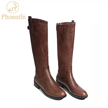 

Phoentin brown riding boots for woman 2019 mid calf booties back zipper closure round toe ladies shoes flat heels black FT564