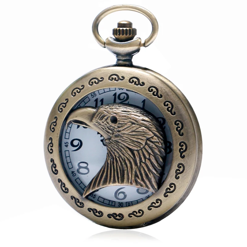 

Vintage Pocket Watches Eagle Hawk Head Steampunk Watch Necklace Copper Quartz Fob Clock White Dial Mens Womens Birthday Gifts