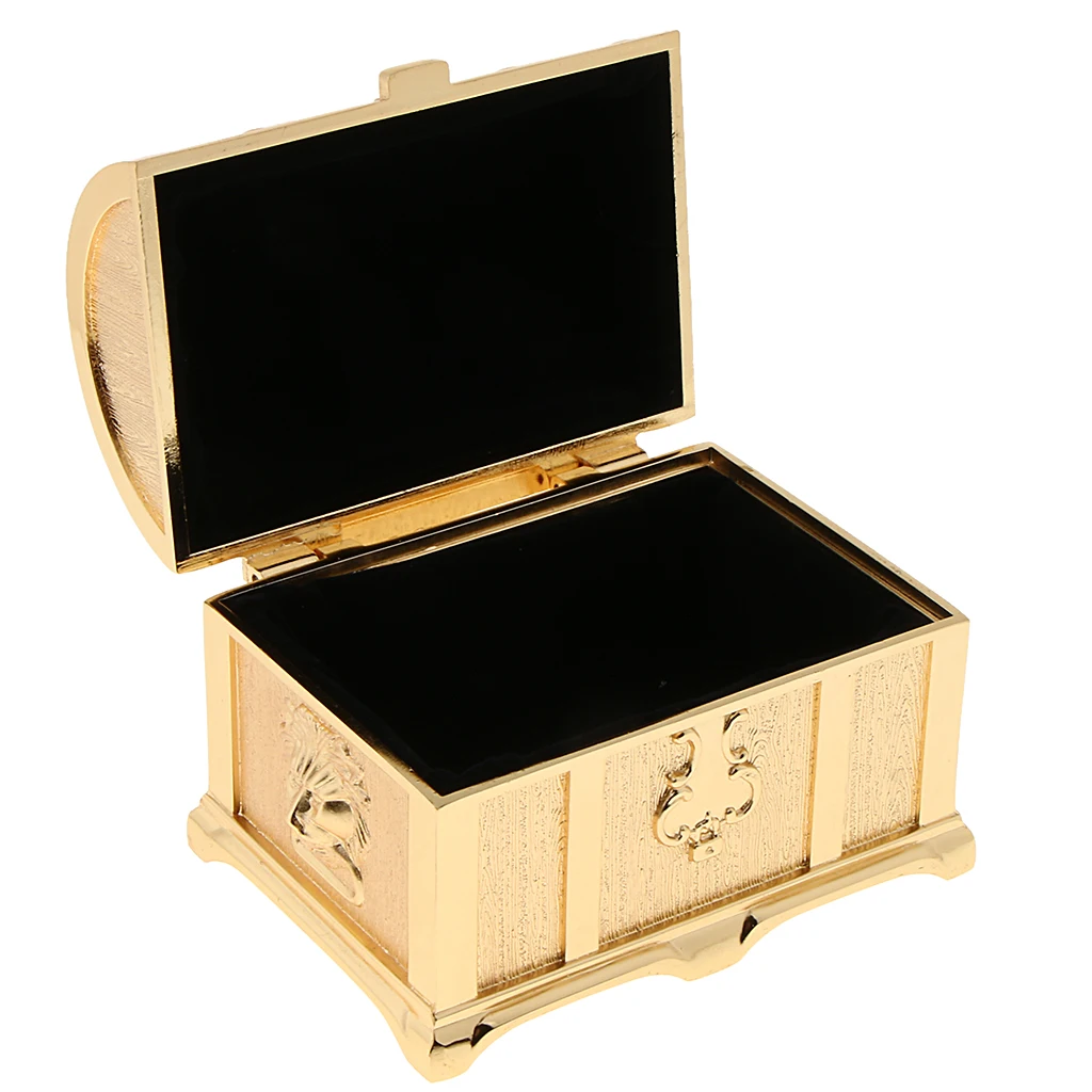 Golden Zinc Alloy Treasure Chest Box Trinkets Jewelry Box Antique Fashion Case Room Decoration