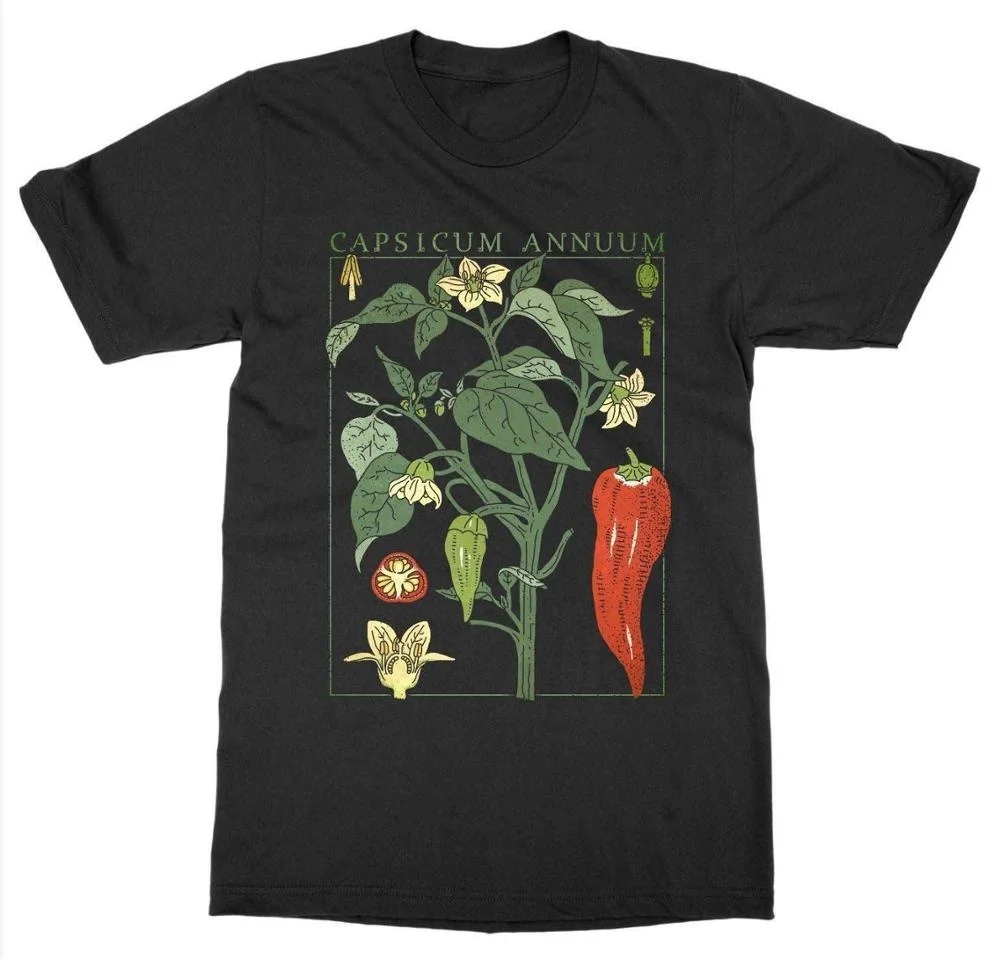 

sunfiz YF 2019 Short Sleeve O-Neck Chili Pepper Plant T-Shirt Botanical Garden Print Art Botany Bloom Fruit Flower T shirt