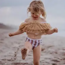 Танкини, купальники для девочек, детский топ без рукавов, сетчатый топ с одним плечом, полосатые шорты, купальник, комплект kaliz bebek mayo A1