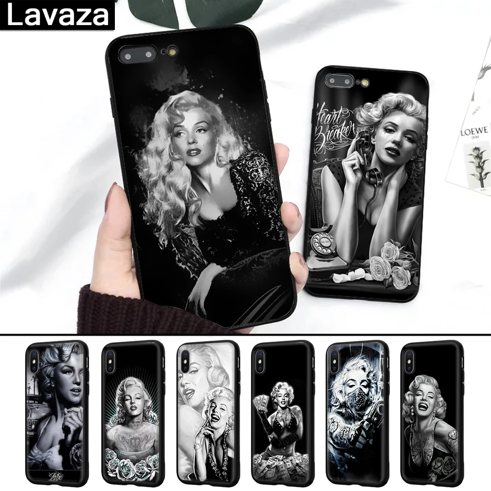 

Lavaza Black and white Monroe Pattern Silicone Case for iPhone 5 5S 6 6S 7 8 Plus X XR XS Max