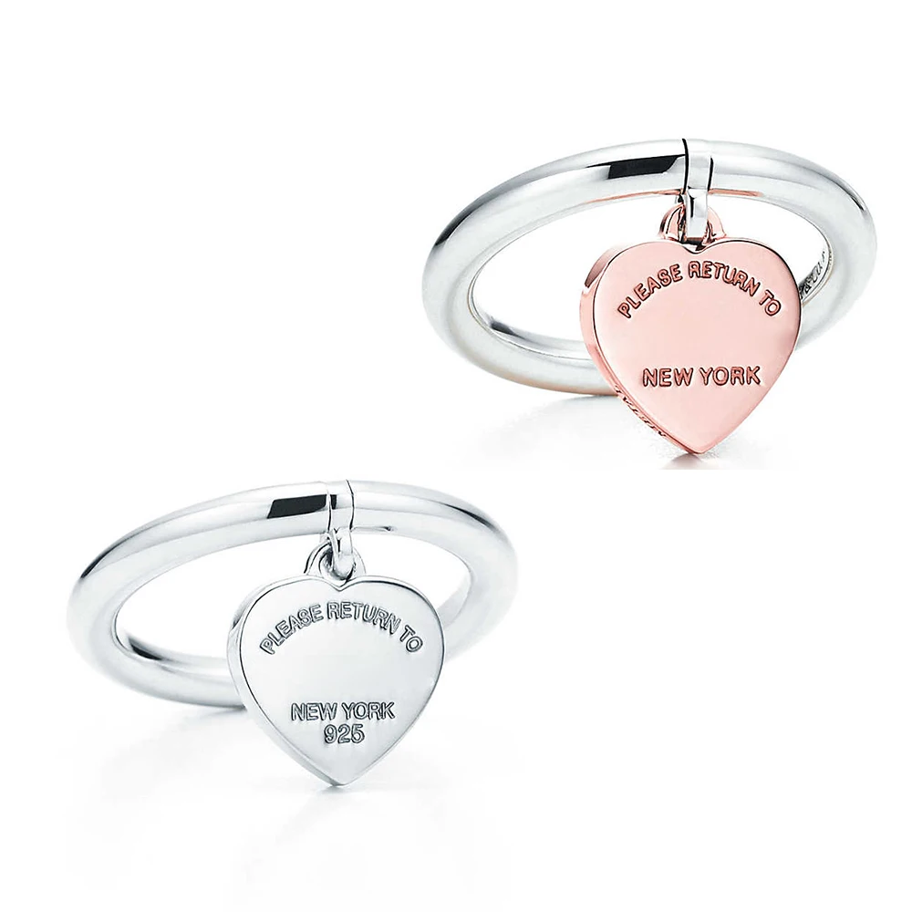 

SIENTO 100% 925 Sterling Silver New Heart Shaped Pendant Ring Rose Gold Chooses the Right Elegant Fashionable Lady TIFF