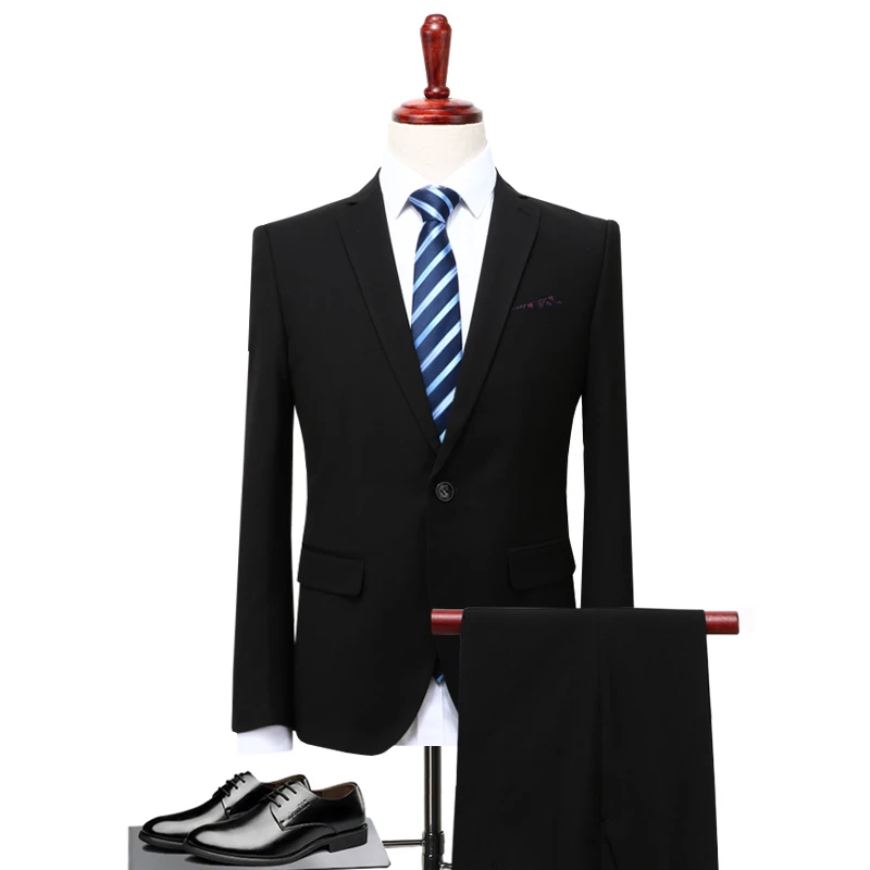 2018 New Men's Formal Suits 2 Pieces Sets, Black and Gray with Blue To Choose,large Size S-5XL