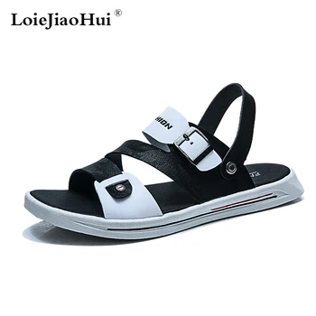 

2019 New Summer Men Leather Sandals Handmade Flip Flops Comfortable Breathable Cool Beach Slippers Classic Casual Flats Shoes