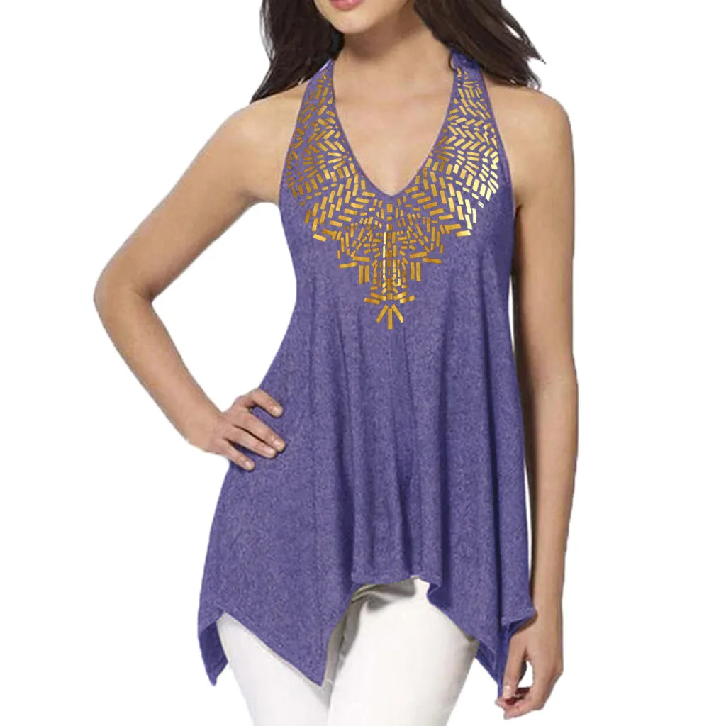 

Ladies Summer Sexy Comfortable Hanging Neck Sleeveless Irregular hem Vest Top Debardeur Femme bohemian T-Shirts Women T Shirts