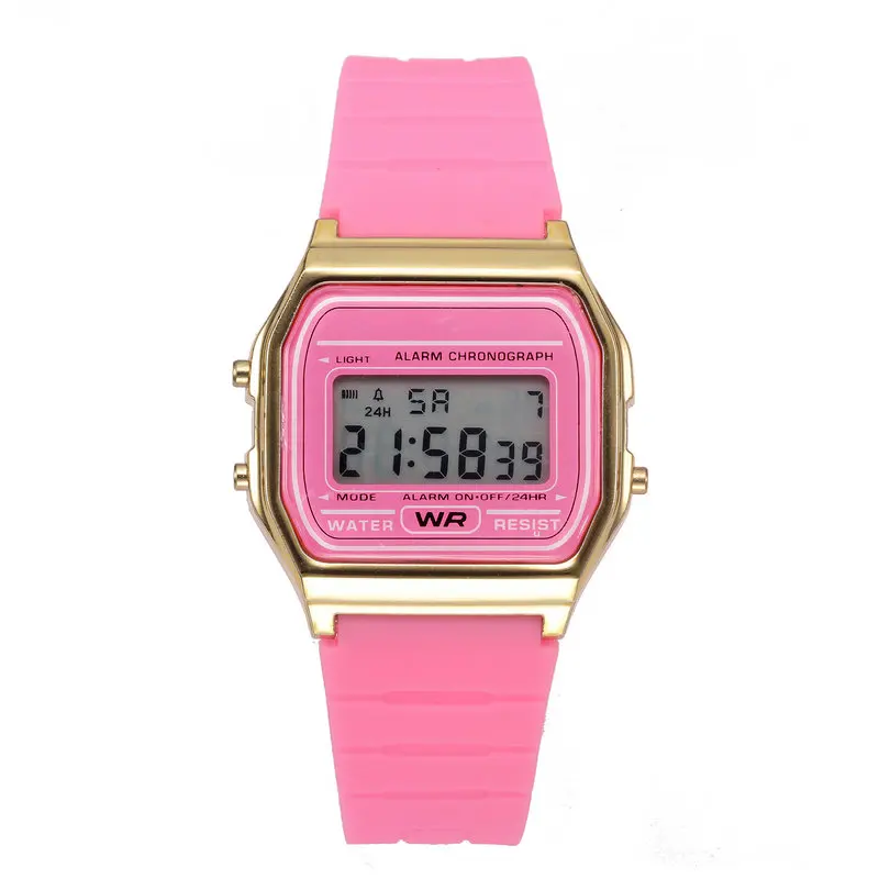 Силиконовый ремешок Ретро Винтажные цифровые часы для мальчиков и девочек мужские и женские Новое поступление 100 шт./партия - Цвет: Розовый