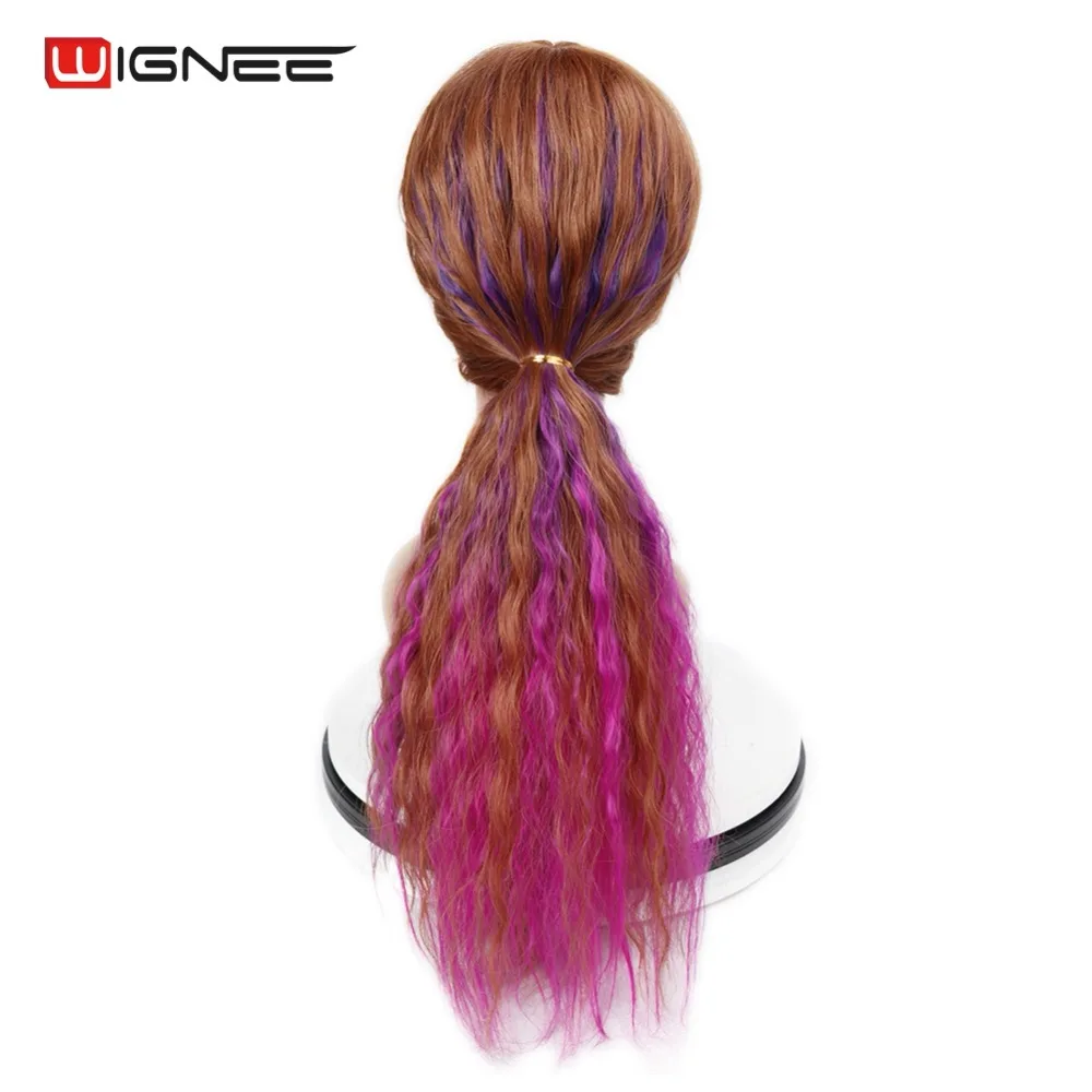 Wignee кудрявые волосы для наращивания на заколках, 5 шт., для женщин, высокотемпературное синтетическое волокно, натуральные накладные волосы, Омбре, фиолетовый/розовый/серый