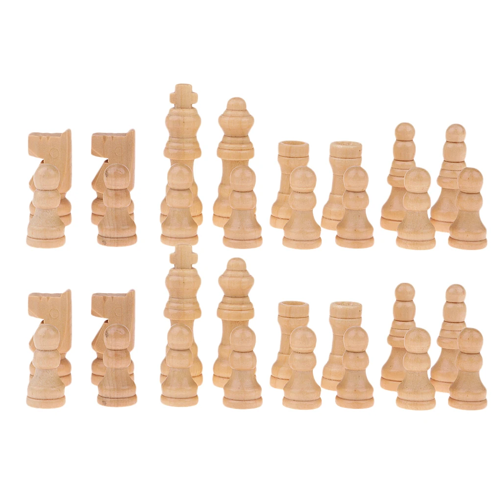 MagiDeal 32Pcs Backgammon Draughts Chess Pieces Chesckers Wooden Chessman for Travel Game 48mm King