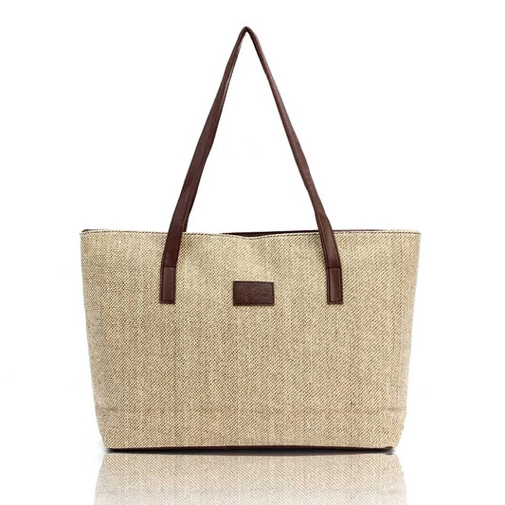 

Women Girl Fashion Canvas Large Handbag Shoulder Bags Shopping Travel Linen Zipper Casual Vintage Practical Ladies Wallet Totes