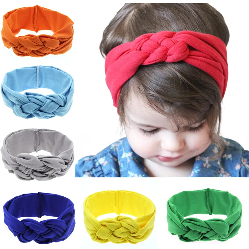 MIXIU-Diadema cruzada de algodón suave para niña, turbante de punto, diademas con nudo liso elástico, accesorios para el cabello para bebé, 1 Uds.