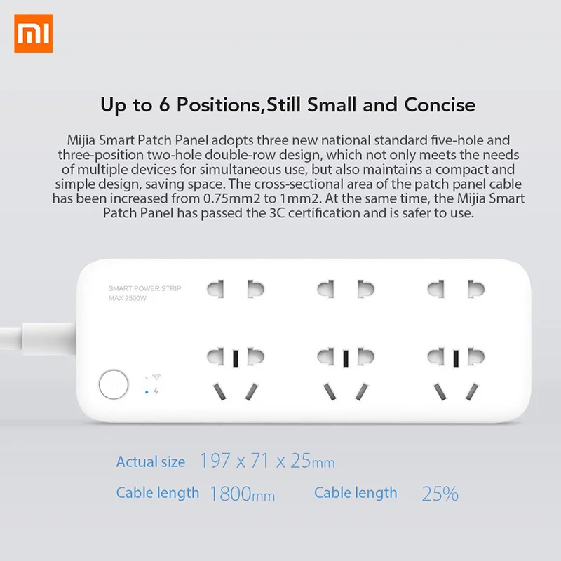 

Original Xiaomi Mijia Smart Power Strip Wifi Remote Control Outlet Powerful 6 Ports Power Socket White Sockets