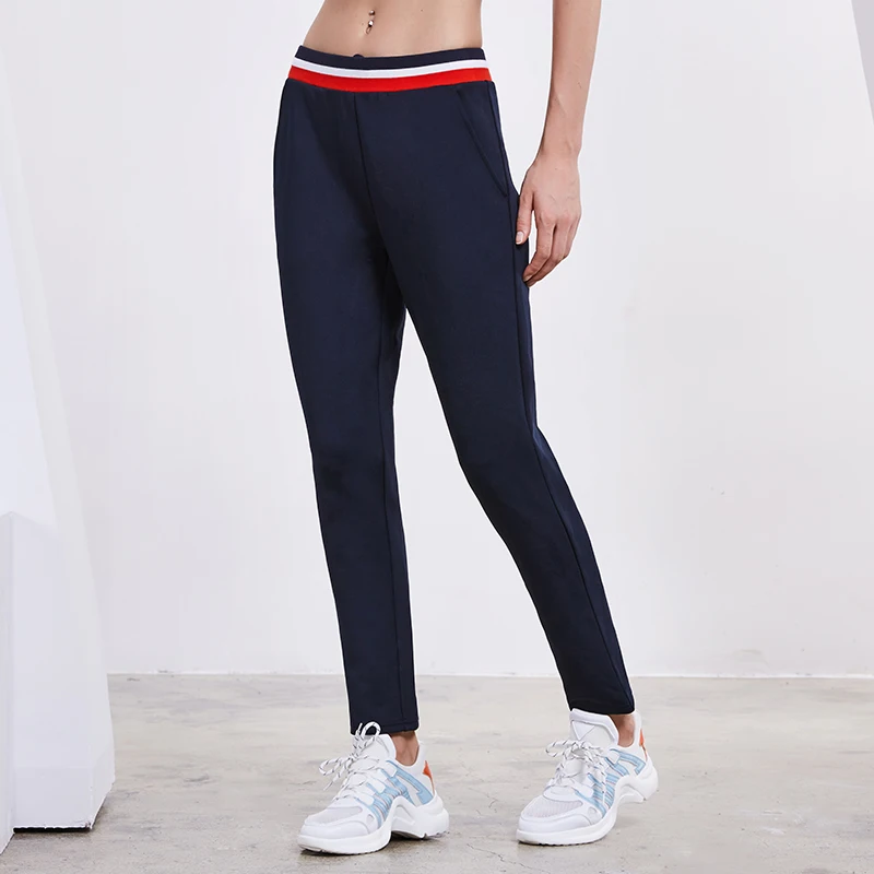 

BINAND Multicolor Striped Print Elastic Waist Sport Pants Female Breathable Drawstring Straight Leg Trousers Fitness Sportpants
