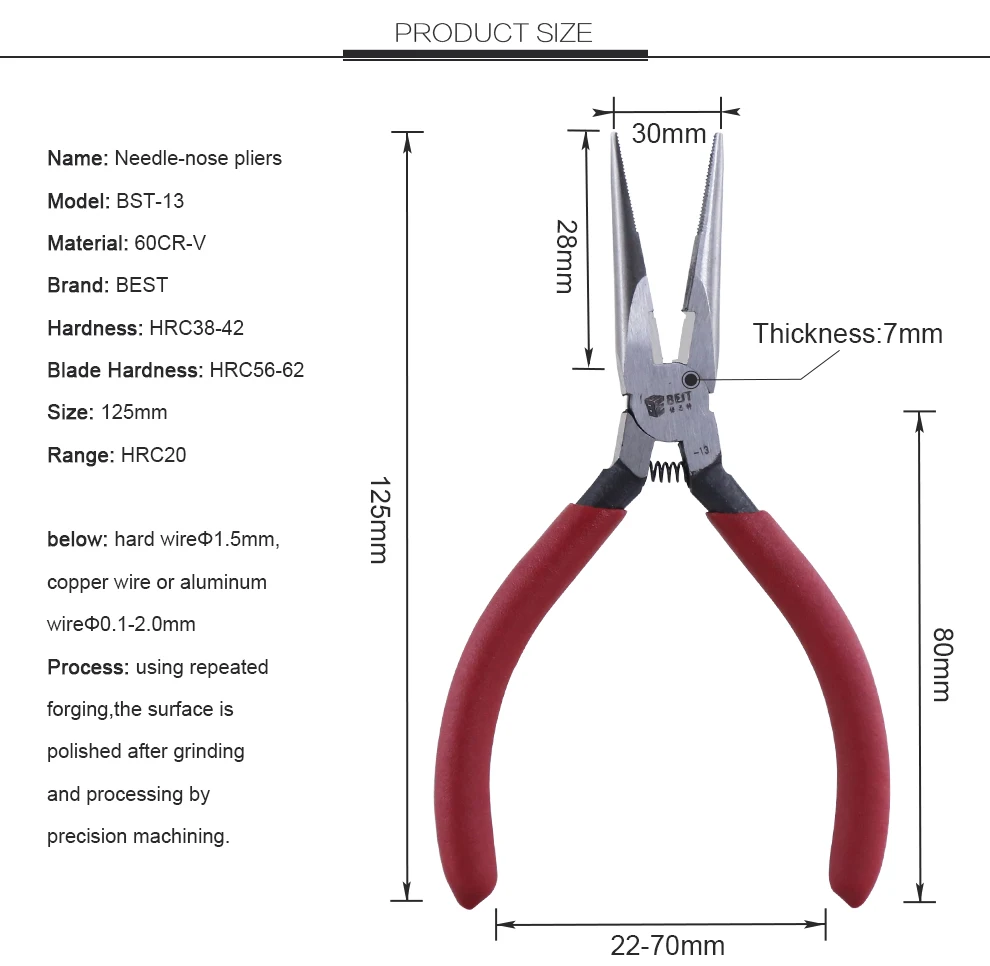 Pliers Multi-function Long Needle Nose pliers with Side Cutter for Electronic Repairing Cr-V Material Pliers   (2)