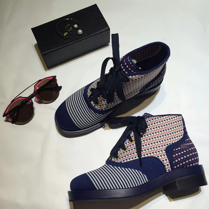 

2017 New Arrival Luxury Designer Shoes Women Round Toe Multicolored Booties Lace Up Wool Boots High Quality Martin Boots