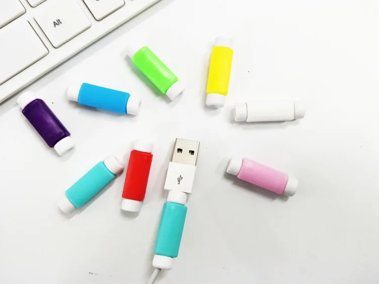 50 шт./лот зажим usb-кабеля наушники Протектор Красочные Наушники чехол для Apple Iphone 5 6 7 Plus