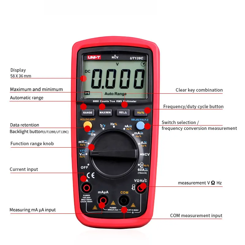 Блок UT139E Высокоточный цифровой мультиметр True RMS Автоматический диапазон NCV температура емкость 6000 счетчик частоты LPF UT139S
