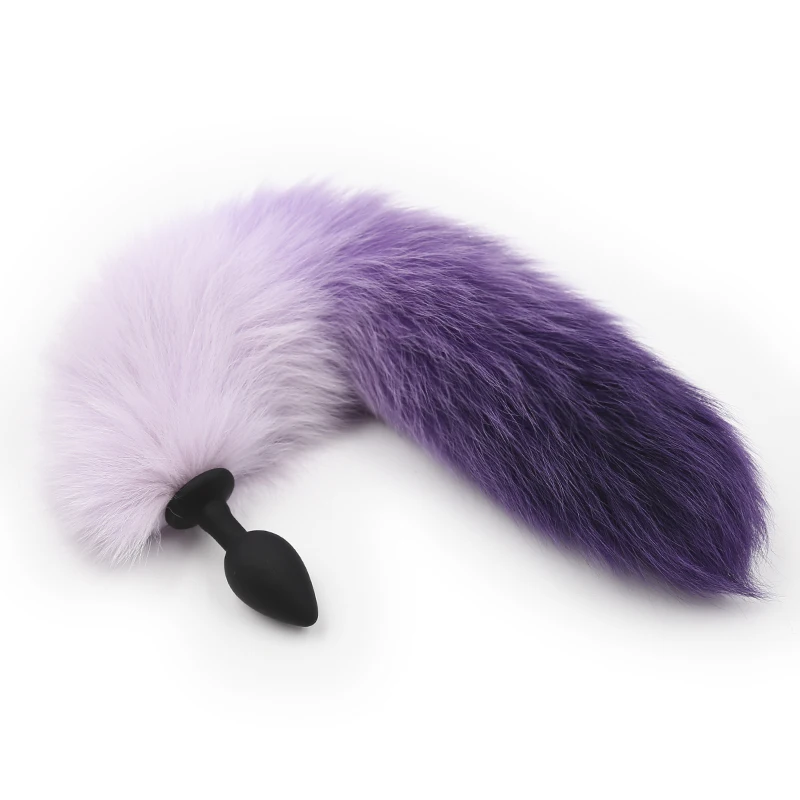 28mm black Silicone anal font b dildo b font with purple animal fox tail butt plug