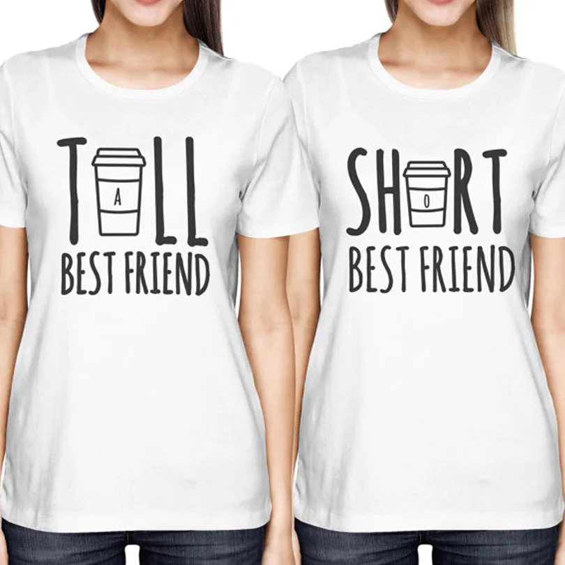 

Best Friend Tshirt Tall and Short Matching Cute Printed Tshirt Bff Cotton T-shirt Coffee Lovers Harajuku Fashion Tee Shirt Femme