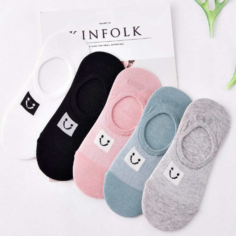 

New Good Quality Boat Socks Summer Style Women Low Smiley face Pattern Socks Invisible Cotton Socks Slippers Calcetines Mujer