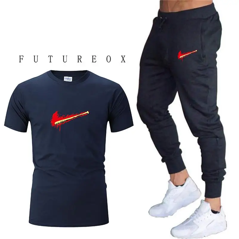 

2019 Men's running Sportswear T Shirts+pants Running setsTracksuit Gym Fitness Compression Sports Suit Clothes Running Jogging
