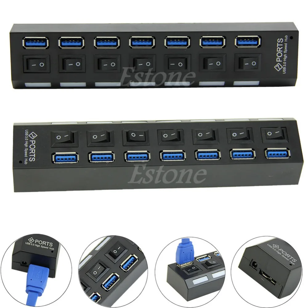 7 Port USB 3.0 Hub Super Speed HUB USB Splitter With On/Off Switch Platooninsert For Computer Peripherals