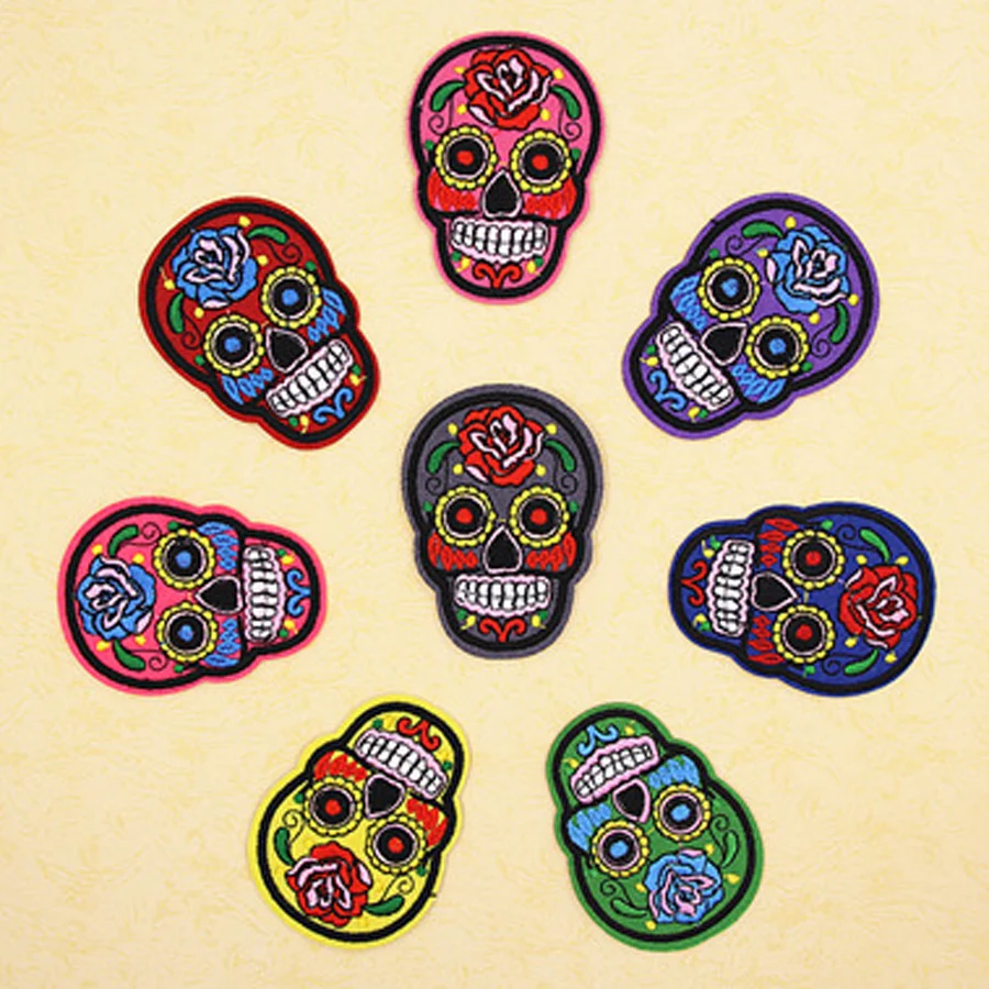 Embroidered Flower Skull Iron On Patch Sew On Embroidery Badge Skeleton Applique 